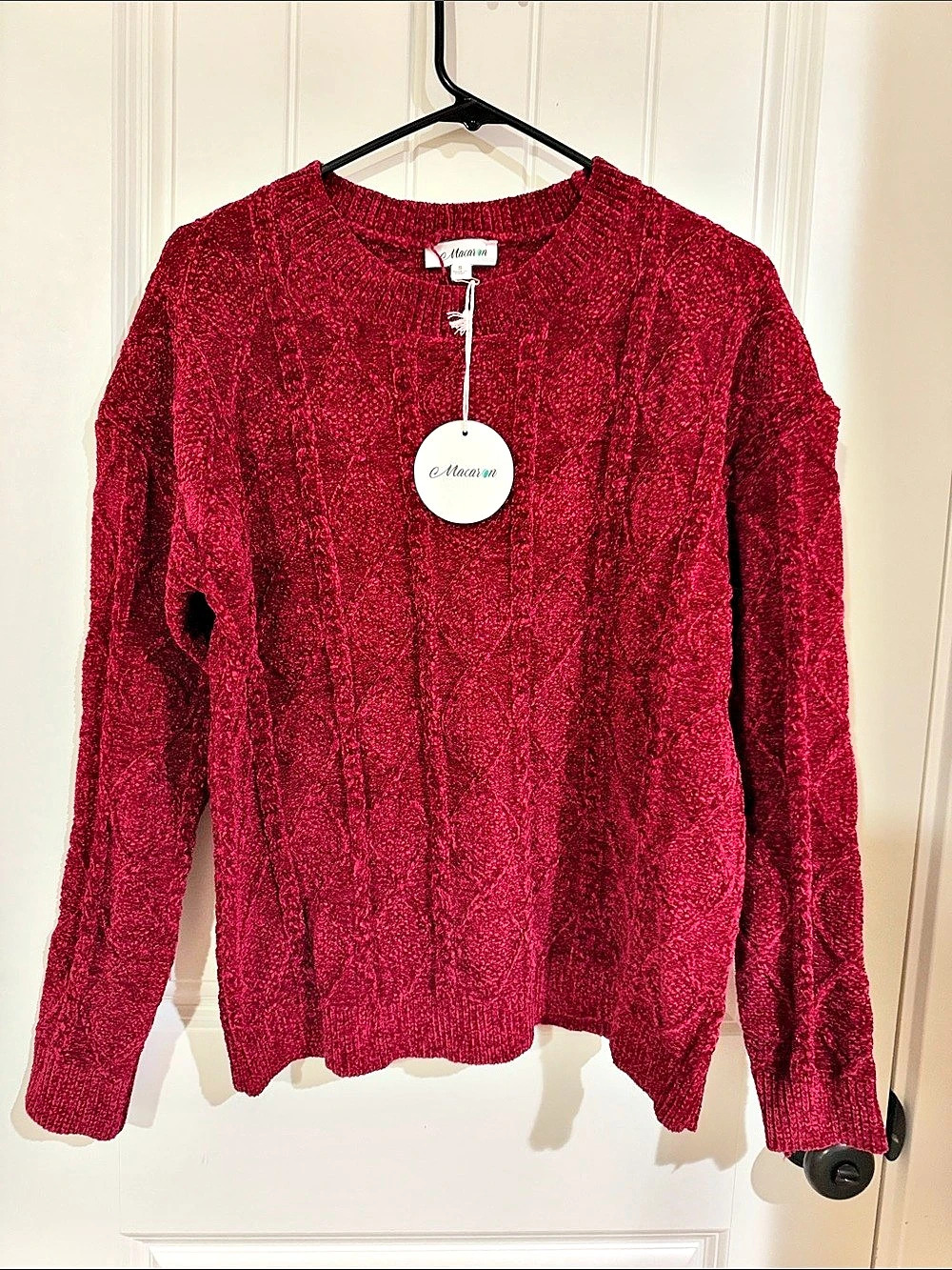 Macaron Red Textured Crewneck Sweater NWT